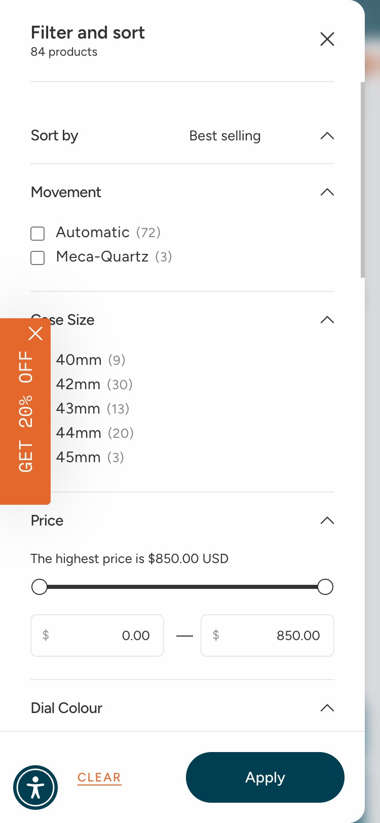 Spinnaker Watches — Collection page, Mobile