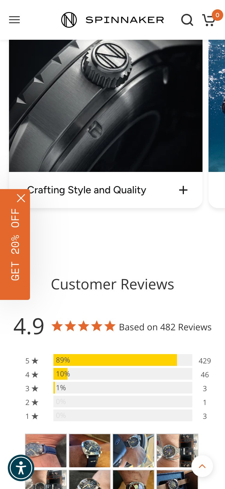 Spinnaker Watches — PDP reviews section, Mobile