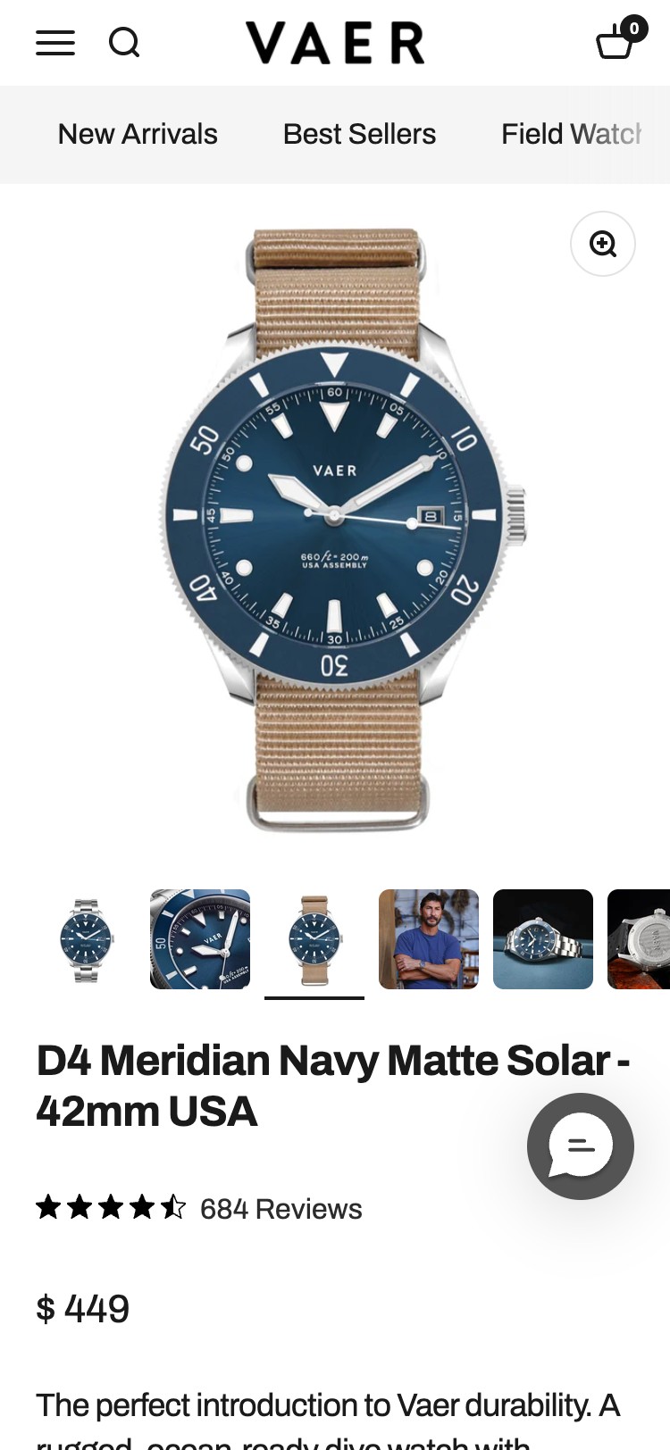 Vaer Watches — PDP clean load without intrusive popup, Mobile