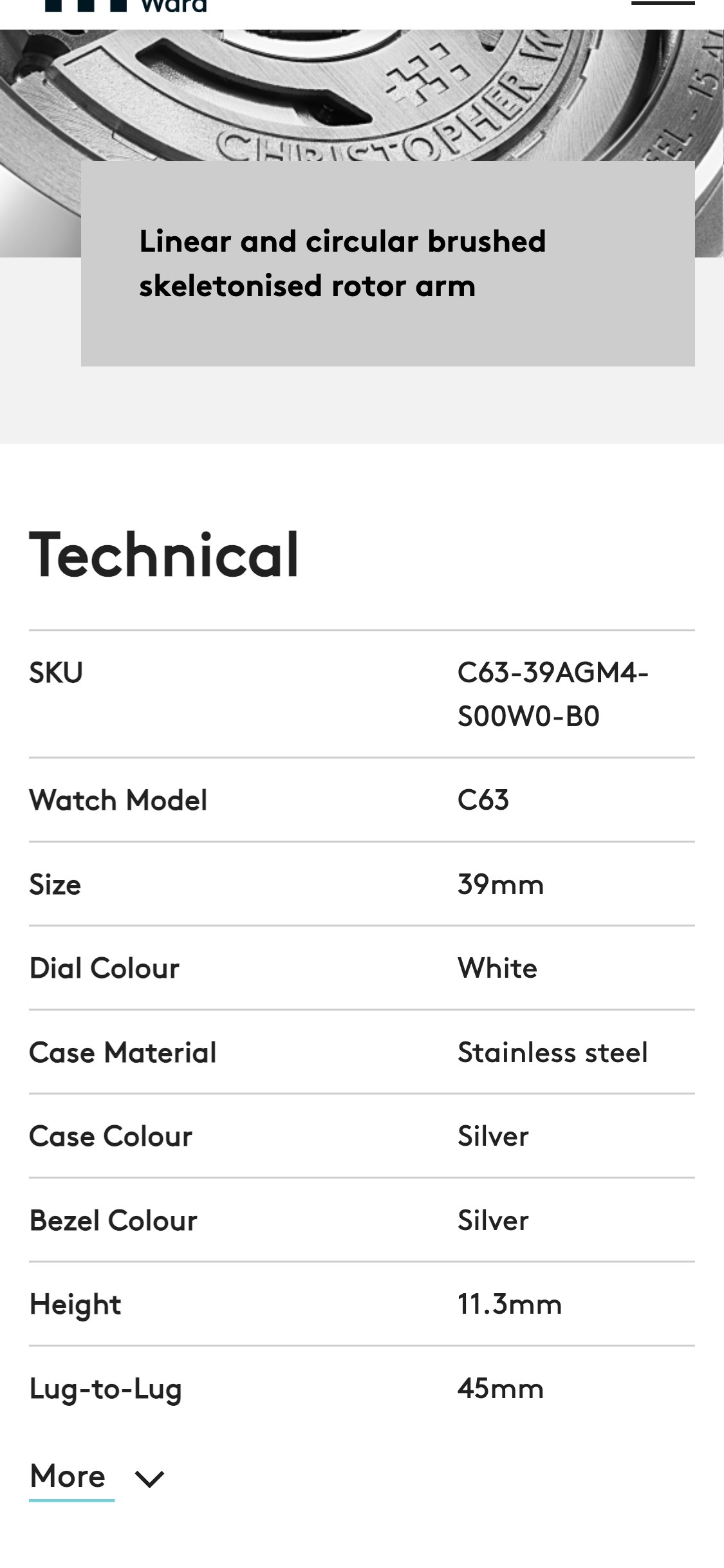 Christopher Ward — PDP spec table, Mobile